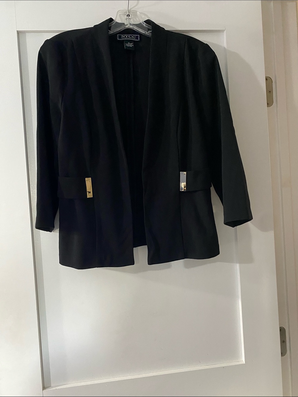New York & Company Black Open-Front Blazer with Silver metal Accent